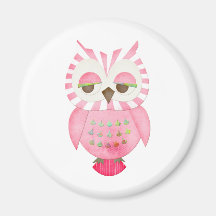 Pink Striped Owl Fridge Magnet