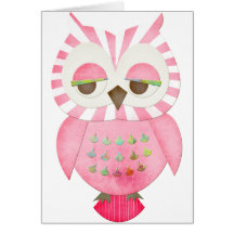 Pink Striped Owl Greeting Cards