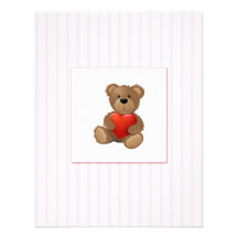 Pink Stripes - Teddy Bear with Valentines Heart Personalised Invite