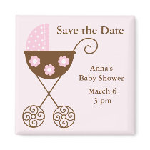 Pink Stroller Baby Shower Save the Date Refrigerator Magnet