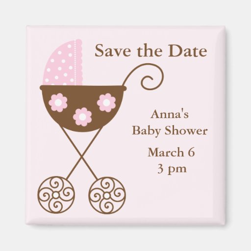 Pink Stroller Baby Shower Save the Date Refrigerator Magnet