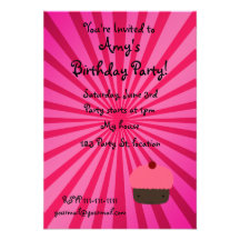 Pink sunburst cupcake invitations