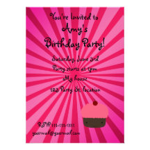 Pink sunburst cupcake invitations