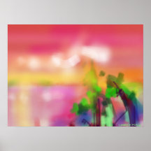 Pink Sunrise with Bending Trees Abstract Poster