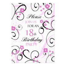 Pink Swirls 18th Birthday Party Invitation Card