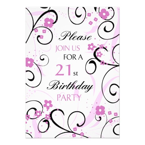 Pink Swirls 21st Birthday Party Invitation Card