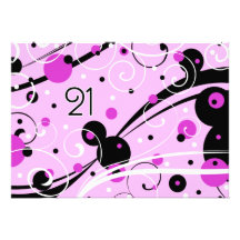 Pink Swirls 21st Birthday Party Invitation Cards