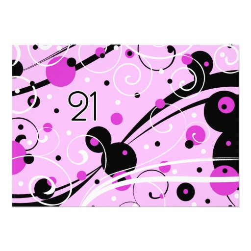 Pink Swirls 21st Birthday Party Invitation Cards