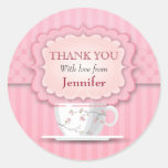 Pink Tea Party Thank You Large Round Stickers