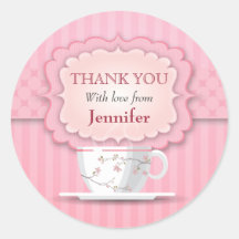 Pink Tea Party Thank You Large Round Stickers