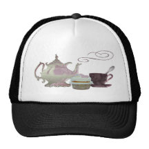 Pink Teapot, Teacup and Cupcake Art Trucker Hat