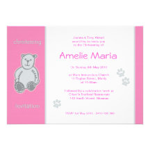 Pink Teddy Bear Christening Invitations