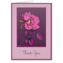 pink thank you rose card