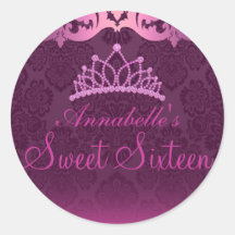 Pink Tiara & Damask Sweet16 Sticker