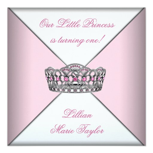 Pink Tiara Little Princess First Birthday Party Personalized Announcements