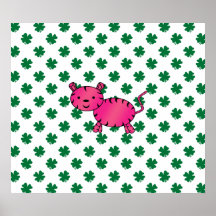 Pink tiger green shamrocks print
