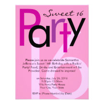 Pink Type Sweet 16 Birthday Party Invitation