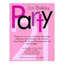 Pink Typeface 21st Birthday Party Invitation