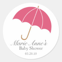 pink umbrella BABY SHOWER custom keepsake label Sticker