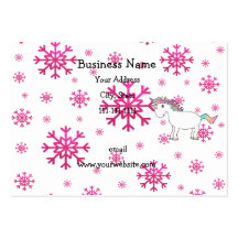 Pink unicorn pink snowflakes business card templates