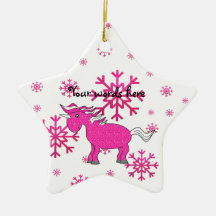 Pink unicorn pink snowflakes christmas ornament