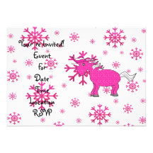Pink unicorn pink snowflakes invitation