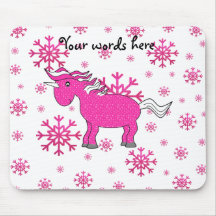 Pink unicorn pink snowflakes mousepad