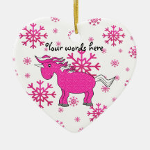 Pink unicorn pink snowflakes christmas tree ornament
