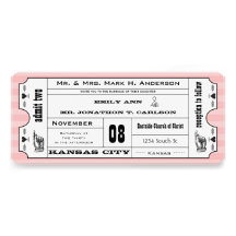 Pink Vintage Modern Typography Ticket Wedding Custom Announcements