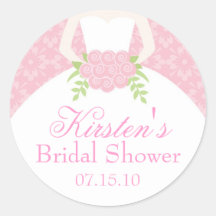 Pink Wedding Dress Bridal Shower Round Stickers