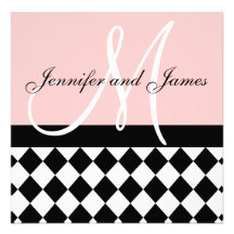 Pink Wedding Invitation Monogram Names Harlequin