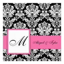 Pink Wedding Monogram Damask Invitation