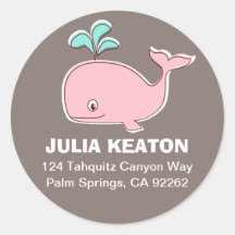 Pink Whale Address Labels Round Stickers