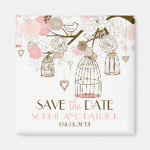 Pink Whimsical Birdcages Save the Date Magnet