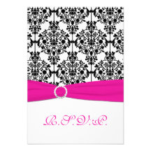 Pink, White and Black Damask Reply Card 2 Personalized Invitation