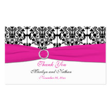 Pink, White and Black Damask Wedding Favour Tag Business Card