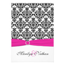 Pink, White, and Black Damask Wedding Invitation