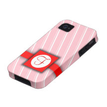 Pink, White and Red Striped Monogram Design iPhone 4/4S Case