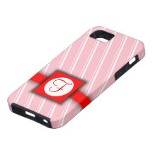 Pink, White and Red Striped Monogram Design iPhone 5 Cases