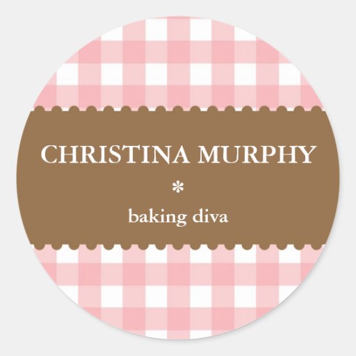 Pink white brown gingham homemade food label seal stickers