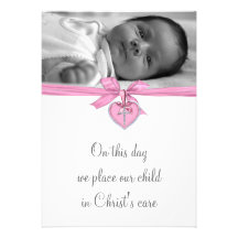 Pink White Cross Baby Girl Photo Christening Personalised Announcement
