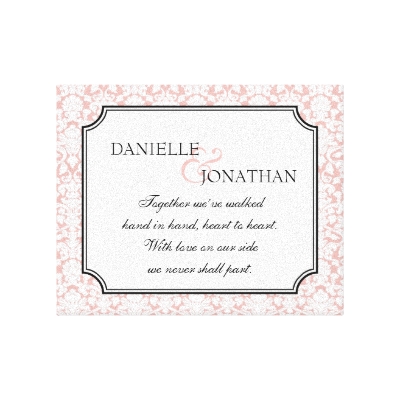 Pink white damask wedding personalised canvas art by FidesDesign