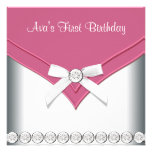 Pink White Girls First Birthday Party Custom Invites