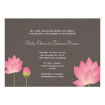 Pink white lotus flowers modern slate grey wedding invitation
