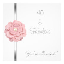 Pink White Pearl Flower Fabulous 40th Birthday Custom Announcements