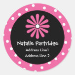Pink & White Polka Dot Address Labels Round Sticker