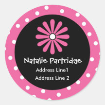 Pink & White Polka Dot Address Labels Round Sticker