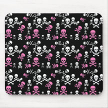 Pink & White Skull & Crossbones Black Mousepads