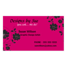 Pink with Black Flowers Business Card Template