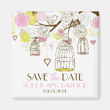 Pink & Yellow Birdcages Save the Date Magnet